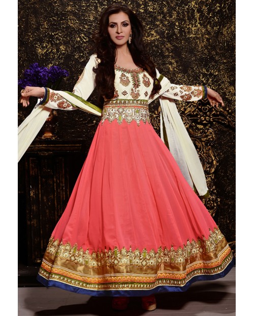 Dusty Pink Georgette Anarkali Suit With Bottom And Dupatta